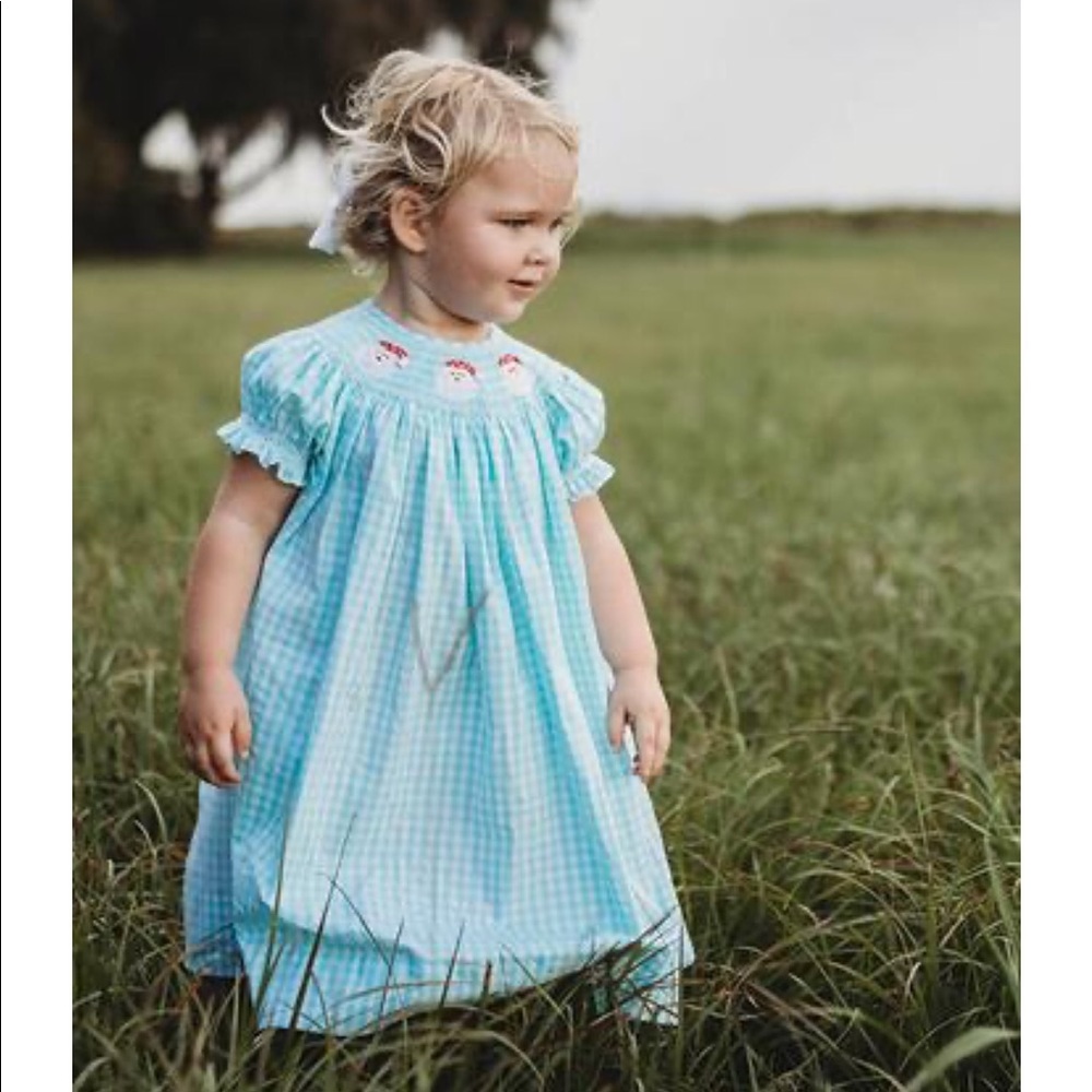 Hand Smocked Santa Claus Christmas Bishop Dress